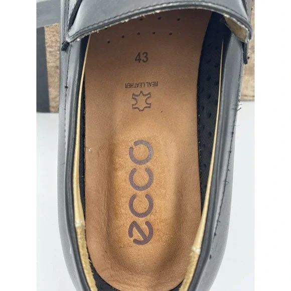 Preppy Penny Loafers Old Money Size 9-9.5 (EU 43) ECCO Queenstown Black Academia - Picture 5 of 8